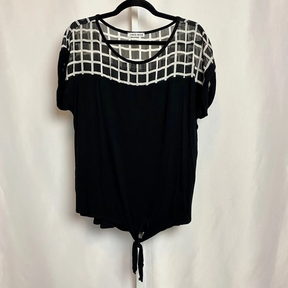💙5/$15 Carol Rose Womenʻs Black and White Dress Top w/ Tie at Hem Large